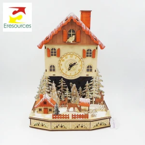 Plywood Laser Cut Light Up Christmas House with Alarm Clock