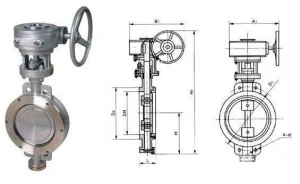 PN16 DN50 stainless steel CF8, CF8M wafer type triple eccentric butterfly valve with worm gear actuator