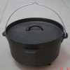 pre-seasoned cast iron round dutch oven with steel handle measuring 37x23cm