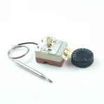 Pressure cooker thermostat 50 to 250 capillary 1m with black octagonal plastic knob and iron pan thermostat