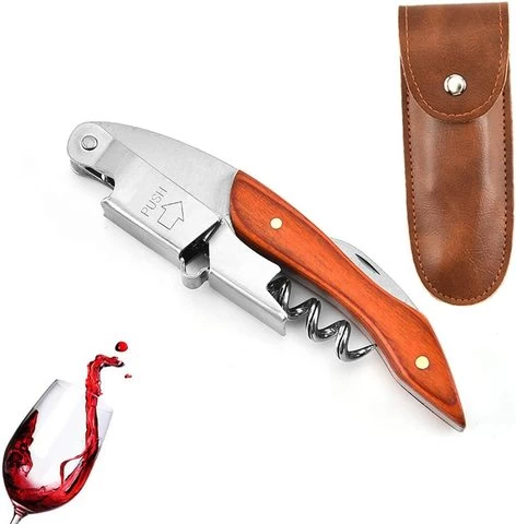 Professional Stainless Steel Waiters Corkscrew with Rosewood Inlay Corkscrew All in On Wine Bottle Opener with Foil Cutter