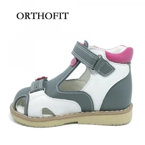 Protective toe healthy summer shoes,children girls comfortable top leather orthopedic sandals shoes with arch support design