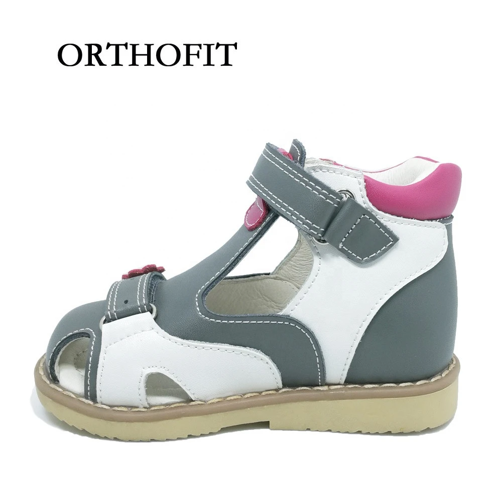 Protective toe healthy summer shoes,children girls comfortable top leather orthopedic sandals shoes with arch support design