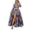 Ready to Ship African Women Summer Crop Top  long sleeves with long split skirt dress Africa Dresses for Women