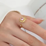 Rebecca High Quality Pink Sapphire CZ Gemstone Brass Ring White Zircon Minimalist 4-10 Sizes Copper Ring For Gift