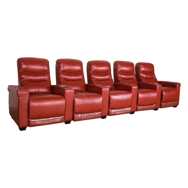 Red Home Theater 5 seat bounded sectional nitaly leather recliner sofa