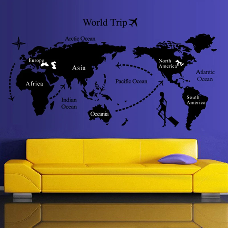 Removable pvc home decor world map wall sticker