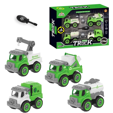 Remove sanitation truck Children toy boy DIY nut assembly jigsaw remove simulated slide garbage  model construction truck toy