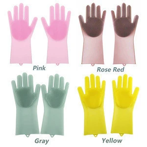 Reusable Household Cleaning Gloves Dish Washing Glove Silicone Gloves with Wash Scrubber