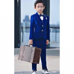 Royal Blue Velvet Kids Formal Wear Suit Children Attire Wedding Blazer Boy Birthday Party Business Suit Three Piece jacket pants