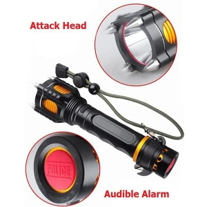 Safety Self Defense LED Flashlight Attack Head Torch High Power Tactical Police Led Flashlight with Personal Audible Alarm