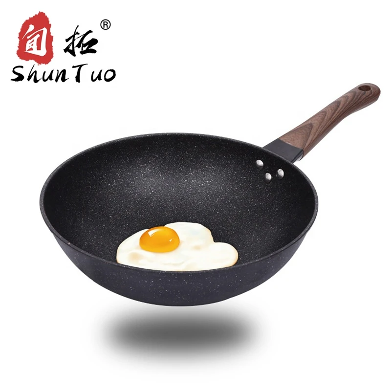 sarten freir huevos in ghisa pre stagionata sartenes para cocinar padella in ghisa cast iron wok pan wooden handle