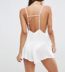 Sexy daisy lace trim beach playsuit in white color for women
