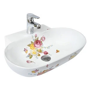 Shower Room Glazed Wash Basin With Flower Decor