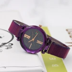 Simple Fashion Female Wristwatch Blue Dial Analogue Quartz Stainless Steel Mesh Band Watch