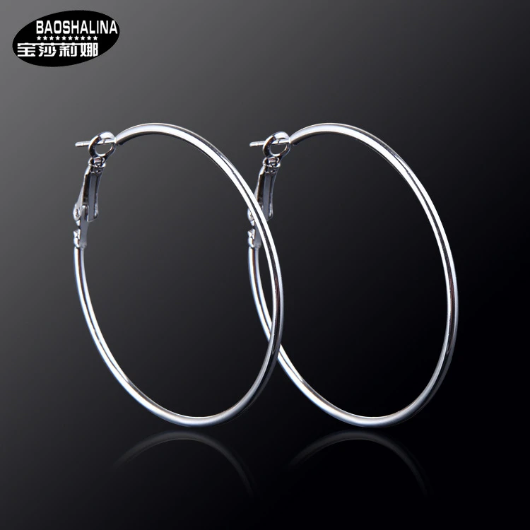 Simple style classic women silver color big hoop earring