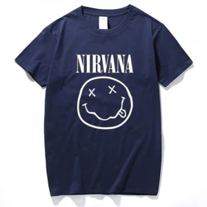 singer Nirvana T-shirt Men Women Summer Cotton Top Tees Print Smiling Face T shirt Men O-neck Short Sleeve Fashion Black Tshirt