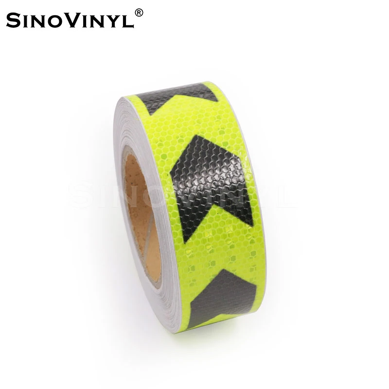 SINOVINYL Factory Price High Quality Road Safety Vinyl Material Self Adhesive Reflective Tape Arrow Tape Glow Material PET