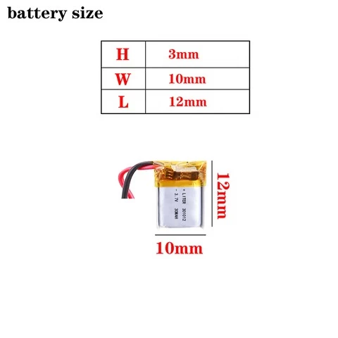 Small size lipo 301012 3.7V 30mAh lithium polymer battery with pcb