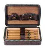 Sonny Croco leather Cigar Case Cedar Wood Lining Travel Cigar Humidor Box Portable