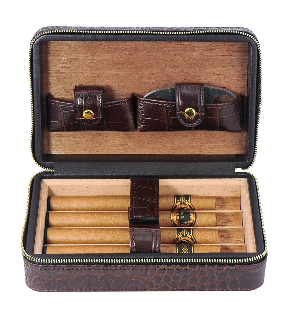 Sonny Croco leather Cigar Case Cedar Wood Lining Travel Cigar Humidor Box Portable