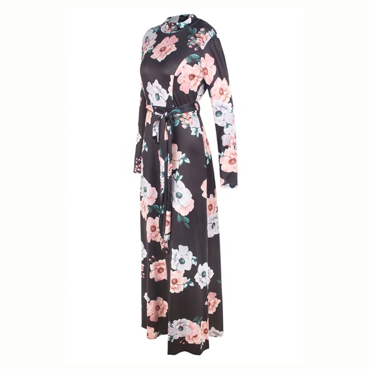 Spring Vintage Floral Printed Long Sleeve Chiffon Maxi Dress