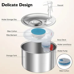 Stainless Steel Cat Water Fountain Ultra-Quiet Pump 2L/67oz Automatic Dog Water Dispenser Pet Supplies