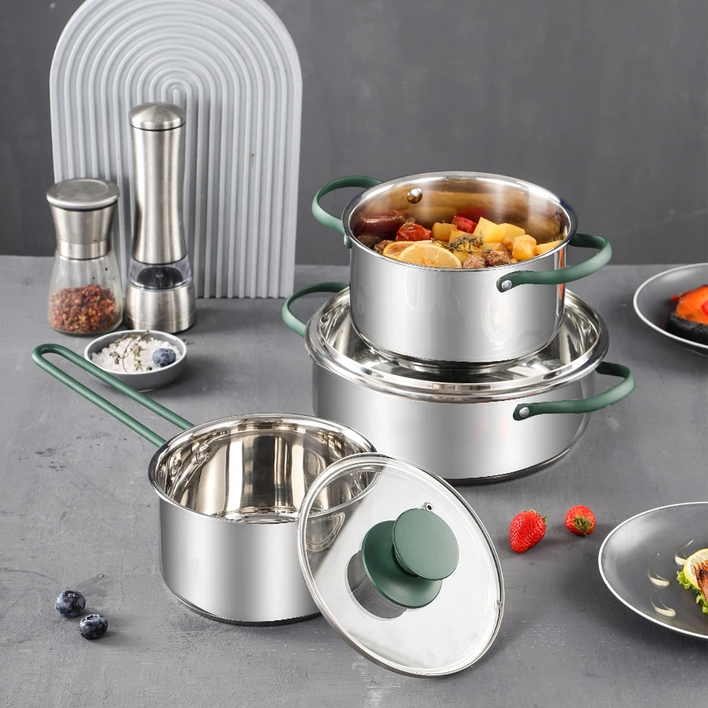 Stainless steel stock pots cookware sets non stick stainless steel combination pot rice pot with three layer bottom casserole
