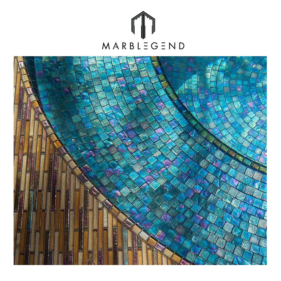 swimming Pool tile manufacturer iridescent color blue glass mosaic tiles for swimming pool