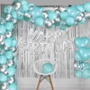 Tiffany blue birthday party decoration set with silver happy Birthday balloon banner
