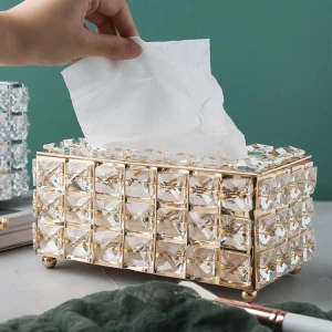 Tissue Box New Home Decorative Container Luxury Gold Facial Car Holders Cover Metal Glass Paper Rhinestones Crystal Tissue Box