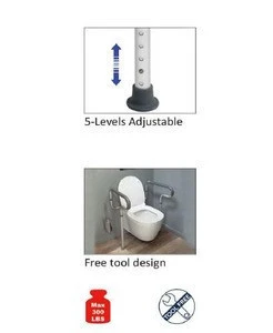 Toilet Safety Rail with Adjustable Height for Bathroom Safety, Toilet Assist, and Grab Bar
