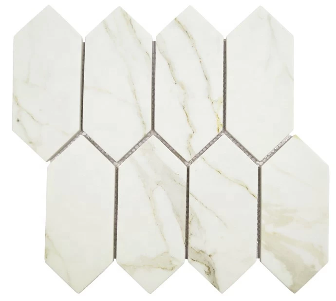 Top quality inkjet white carrara look using for kitchen back splash wall decoration recycled glass mosaic tile