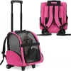 Travel Removable Rolling Carrier Breathable Deluxe Backpack Pet Travel Carrier Straps with Double Wheels TELESCOPING HANDLE