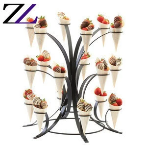 Tree shape decoration black stainless steel buffet catering wedding table food dessert sweet display stand ice cream cone holder