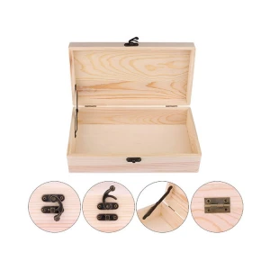 Unfinished rectangular wooden box handmade gift box wooden jewelry box with lock