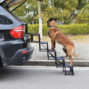 Upgraded Pet Dog Car Step Stairs, Accordion Metal Frame Folding Pet Ramp for Indoor Outdoor Use
