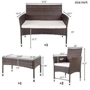 USA free shipping 4 PC Outdoor Garden Rattan Patio Furniture Set Cushioned Seat Wicker Sofa furnitures