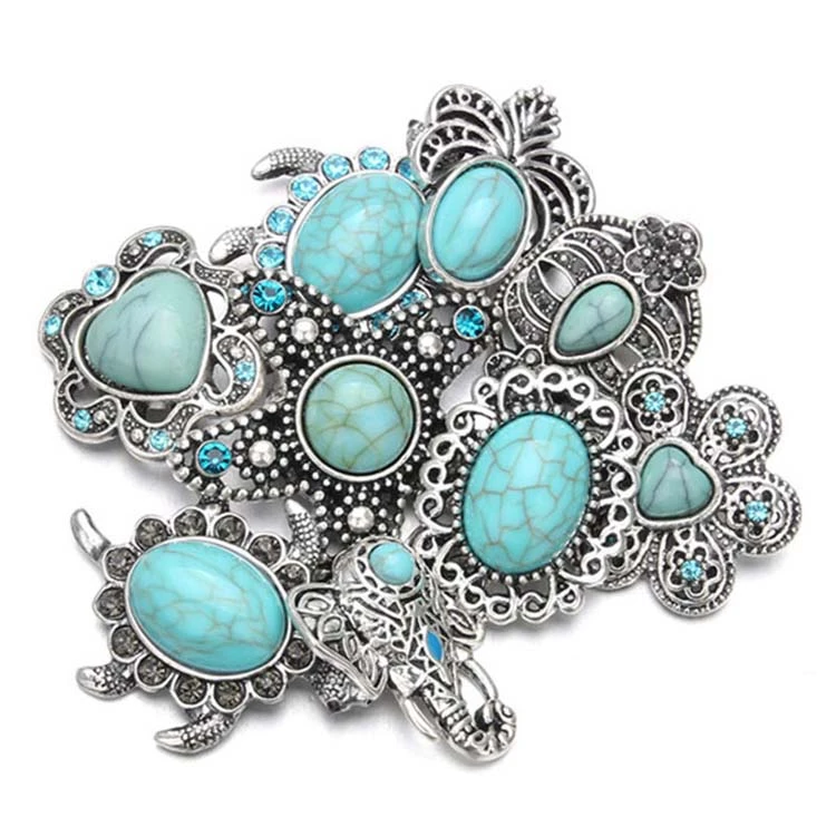 Vintage jewelry metal 18-20 mm rhinestone turquoise bracelet snap button