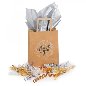 Wedding Reception Business Parties Craft Fairs Premium White Kraft Custom Gift Paper Bags with Handles