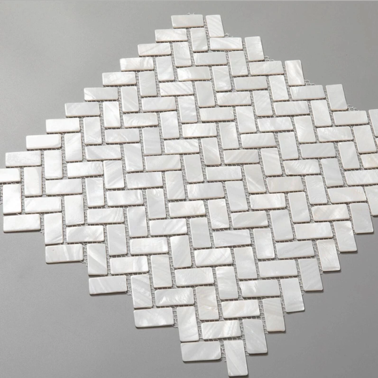 White color mother of pearl herringbone shape shell mosaic tiles