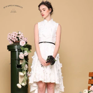 White Floral Embroidery Sleeveless cocktail party dress with belt