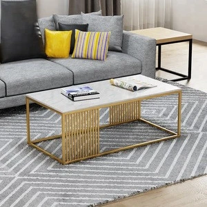 White Marble Coffee Table - Modern Rose Gold Coffee Tables for Living Room - Square