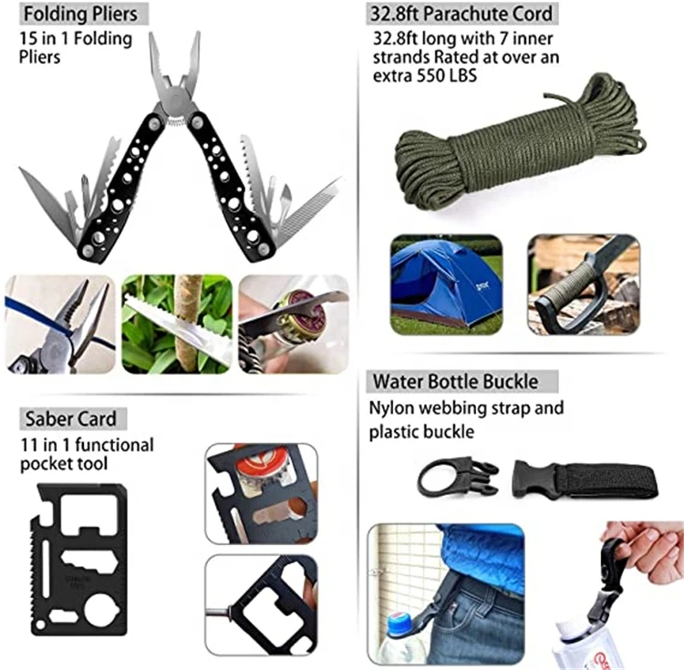 Wholesale 126Pcs Emergency Survival Kit Professional Survival Gear Tool First Aid Kit SOS Emergency Survival Kit