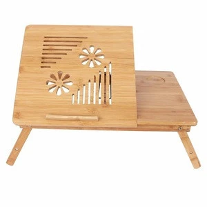 Wholesale Bamboo Foldable Laptop Table Lap Desk with Drawer Bed Tray