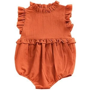 Wholesale Boutique New born Baby Girls Flutter Ruffle Romper Onesie Baby Clothes Cute Baby Linen Romper