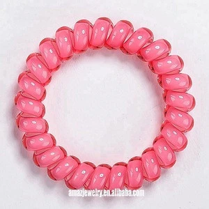 Wholesale Cheap Plastic Twisted Telephone Wire Hair Ties Sport Elastic Pink Hair Bands For Teenager Girls