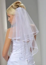 Wholesale double layers ribbon hem center cascade bridal wedding veils