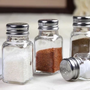 WholeSale Empty Square Kitchen Glass Storage Container Seasoning Bottles Pepper Glass Spice Jar With Shaker Metal Lids