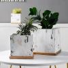 Wholesale Gold And White Marble Effect Cement Square Flower Pot